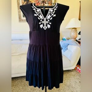 Elegant Black Embroidered Women's Dress